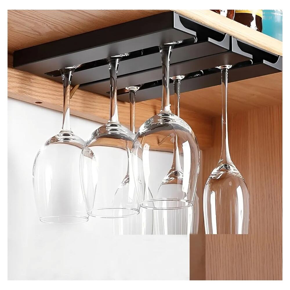 Black Plastic Wine Glass Holder Hanging Under Cabinet Stemware Rack 3pk